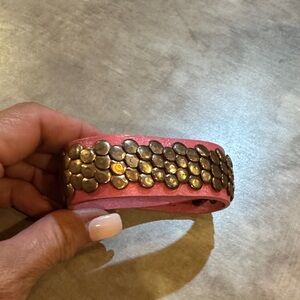 Vintage Lizas Pink Leather Bracelet with Gold Studs snapped